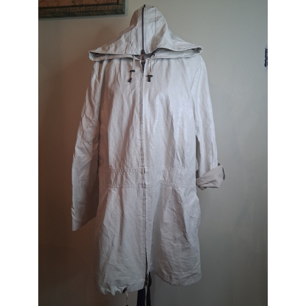 Womens Cream Snakeskin Embossed Hooded Parka Jacket Mid Length size 16